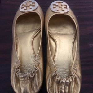 Tory Burch Reva Flats in Gold ( Size: 8.5)!